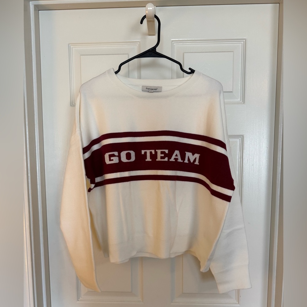 Francesca's Collections White and Maroon'Go Team' Sweater